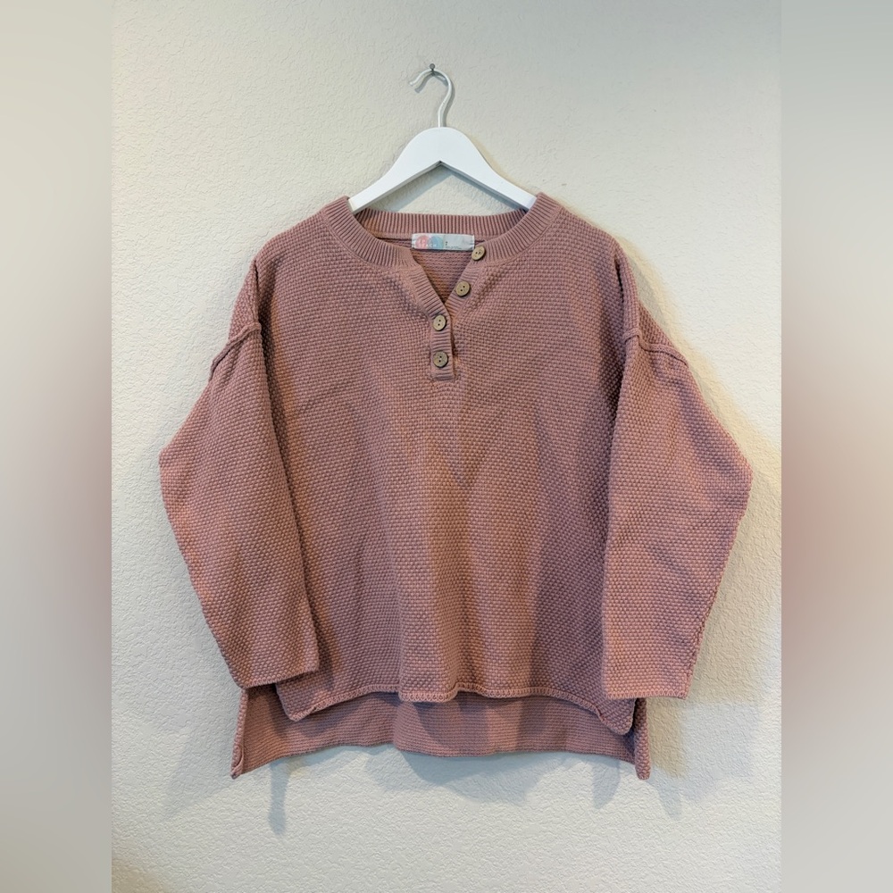 Free People Beach Women’s Pink Hailee Waffle Knit Henley Pullover Sweater - S